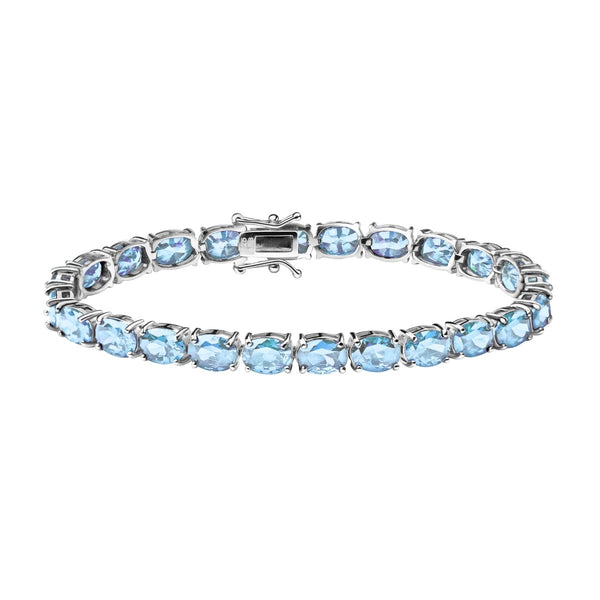 Aquamarine Oval CZ Tennis Bracelet 925 Sterling Silver: Length