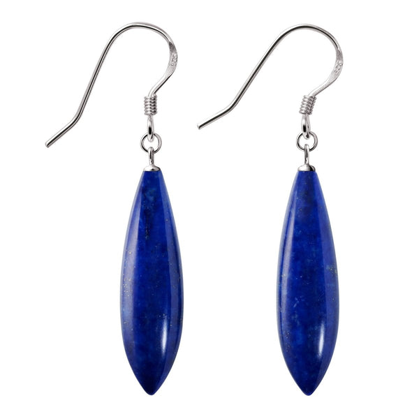 Simple Blue Lapis Lazuli Gemstone Earrings – Tibetan Silver Leverback Dangle (Handmade)