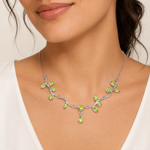 Peridot Leaf Necklace | Faceted Natural Gemstones | 925 Sterling Silver