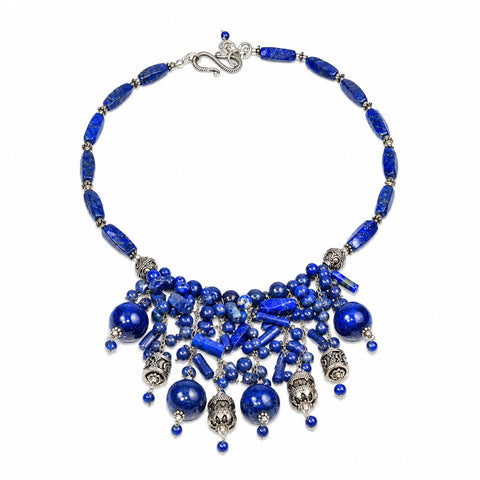 Blue Lapis Lazuli and Sterling Silver Statement Necklace