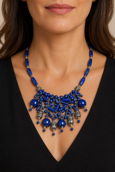 Blue Lapis Lazuli and Sterling Silver Statement Necklace