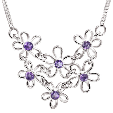 Sterling Silver Natural Amethyst Daisy Flower Necklace, 44cm - Franki Baker Jewellery