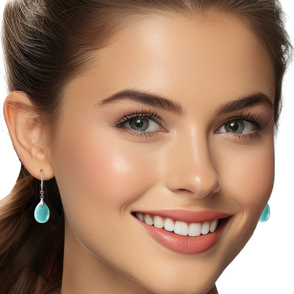 Elegant Tear Drop Shaped Green Amazonite Silver Earrings