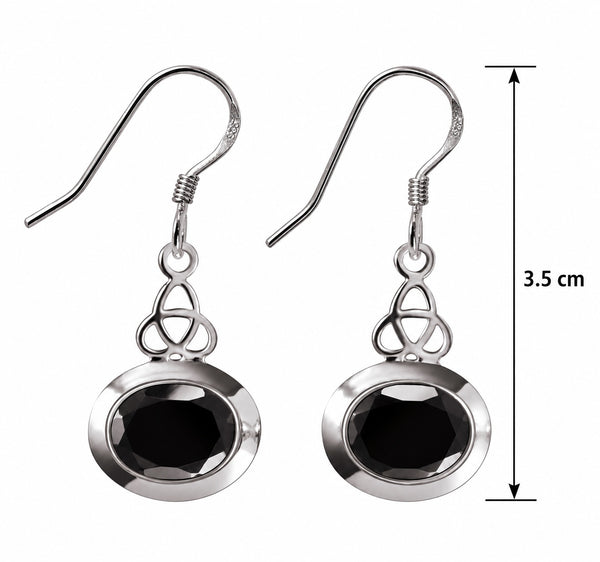 Natural Black Onyx Celtic Drop Earrings in Sterling Silver