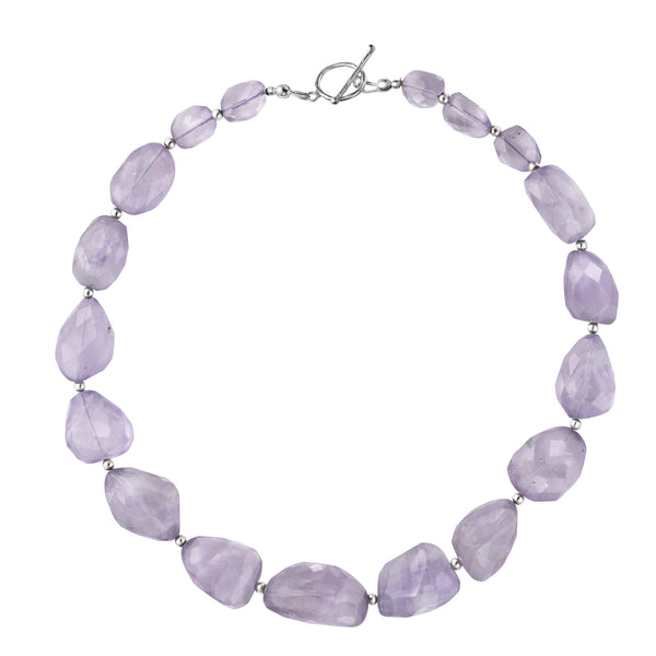 Chunky Pale Purple Amethyst and Silver Statement Necklace