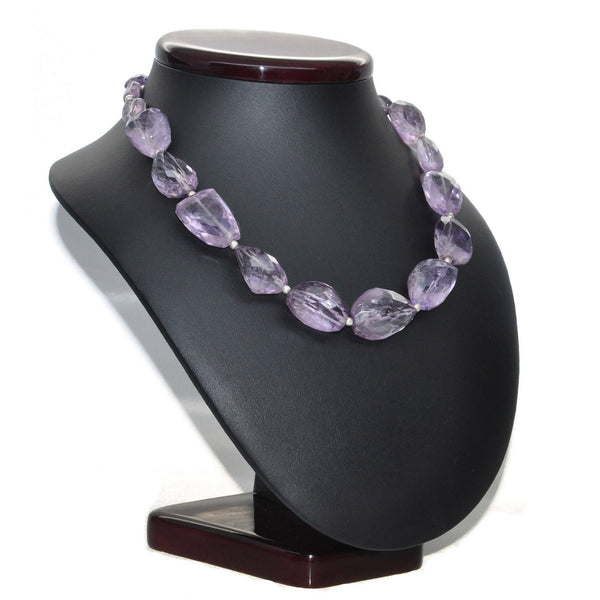 Chunky Pale Purple Amethyst and Silver Statement Necklace