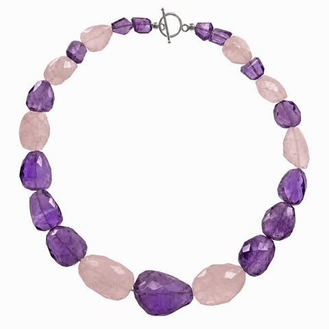 Sterling Silver Amethyst & Rose Quartz Chunky Statement Necklace - Franki Baker Jewellery
