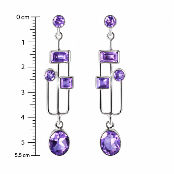 Arts and Crafts Amethyst Drop Earrings in Sterling Silver - Franki Baker Jewellery