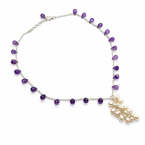 Natural Amethyst & Pearl Necklace in Sterling Silver