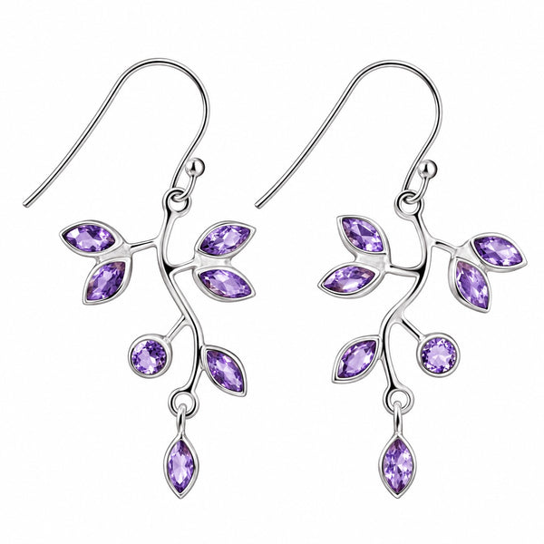 Amethyst Gemstone and Sterling Silver Vine Leaf Earrings - Franki Baker Jewellery