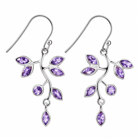 Amethyst Gemstone and Sterling Silver Vine Leaf Earrings - Franki Baker Jewellery