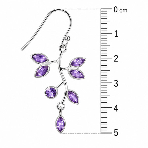 Amethyst Gemstone and Sterling Silver Vine Leaf Earrings - Franki Baker Jewellery