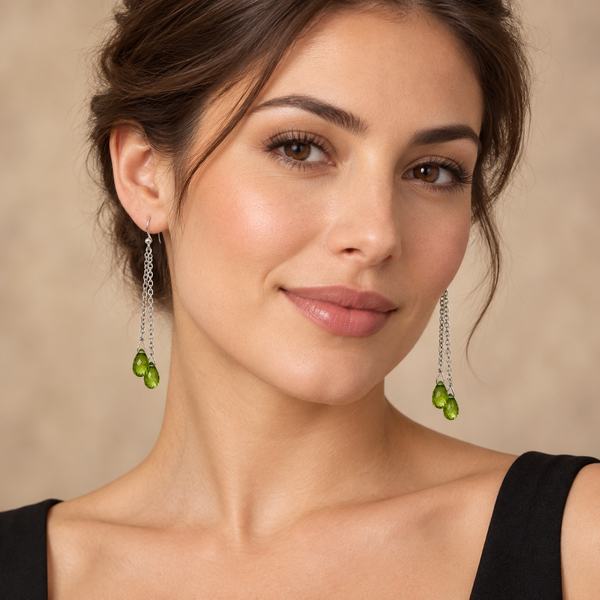 Green Peridot and Sterling Silver Drop Earrings