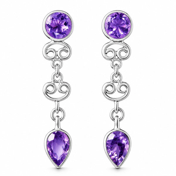 Amethyst and Sterling Silver Drop Earrings
