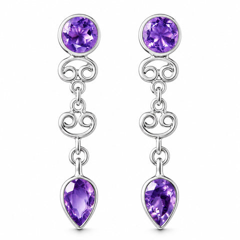 Amethyst and Sterling Silver Drop Earrings
