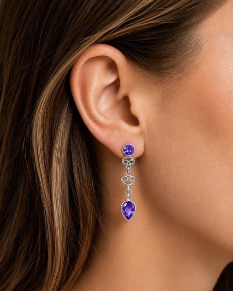 Amethyst and Sterling Silver Drop Earrings