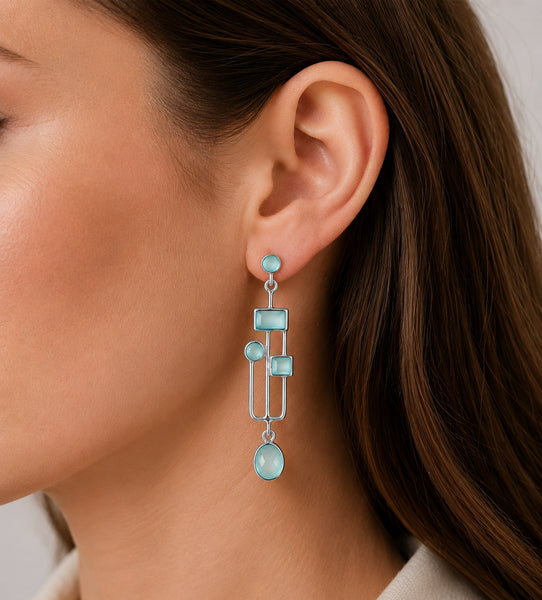 Silver Arts and Crafts Style Chalcedony Drop Earrings