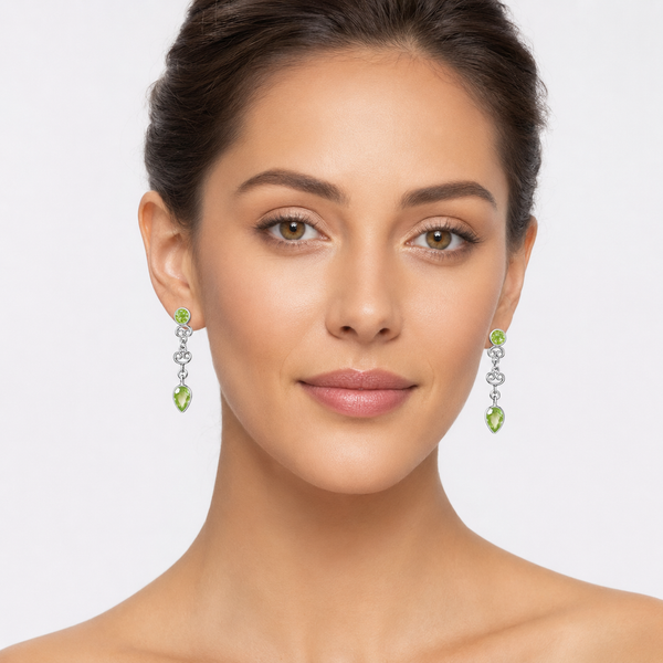 Green Peridot and Sterling Silver Stud/ Drop Earrings - Franki Baker Jewellery