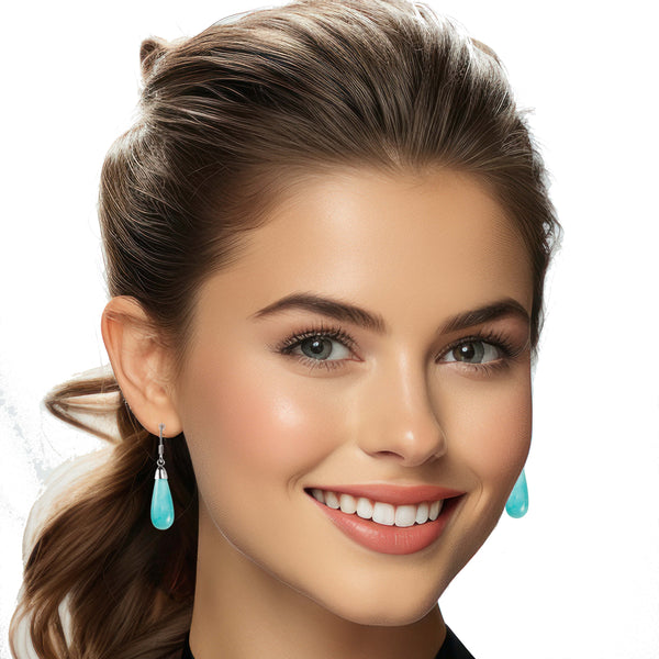 Blue-Green Amazonite Gemstone and Sterling Silver Drop Earrings