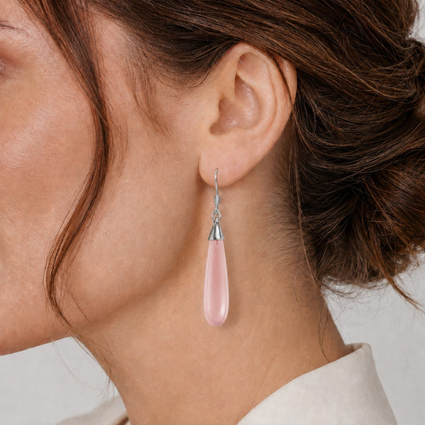 Rose Quartz Pear Drop Earrings | A+ Grade | 925 Sterling Silver - Franki Baker Jewellery