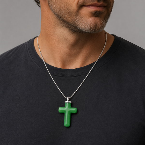 Green Aventurine Cross Pendant Necklace | Sterling Silver Chain - Franki Baker Jewellery