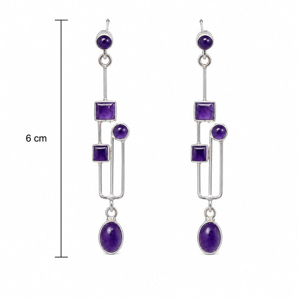 Amethyst and Silver Arts and Crafts Style Drop Earrings