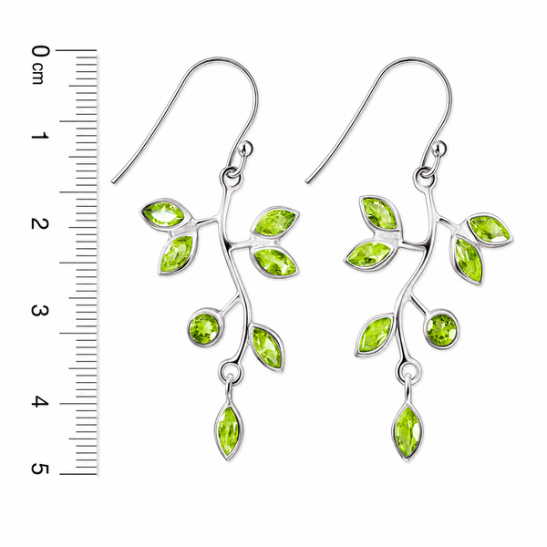 Peridot Vine Leaf Drop Earrings | Faceted Natural Gemstones | 925 Sterling Silver