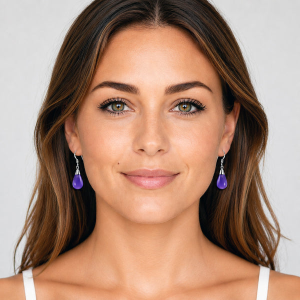 Pear Drop Amethyst & Sterling Silver Earrings