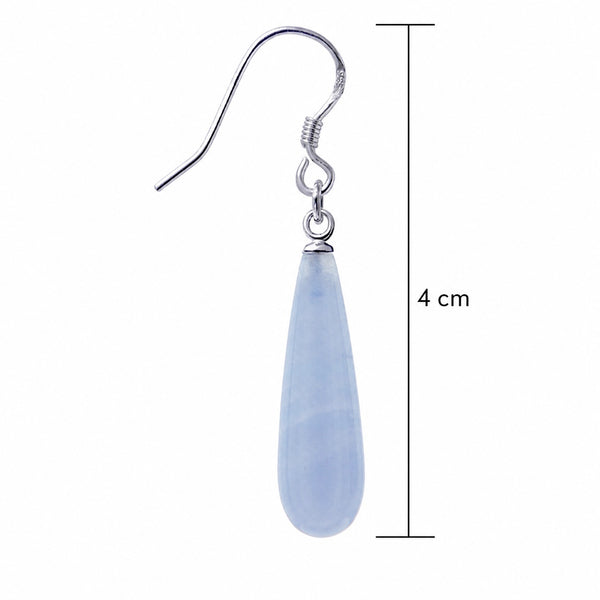 Blue Lace Agate Pear Drop Earrings in Sterling Silver | 4cm