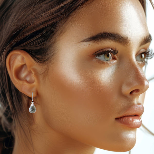 Dainty Pear Drop Shaped Labradorite and Silver Earrings