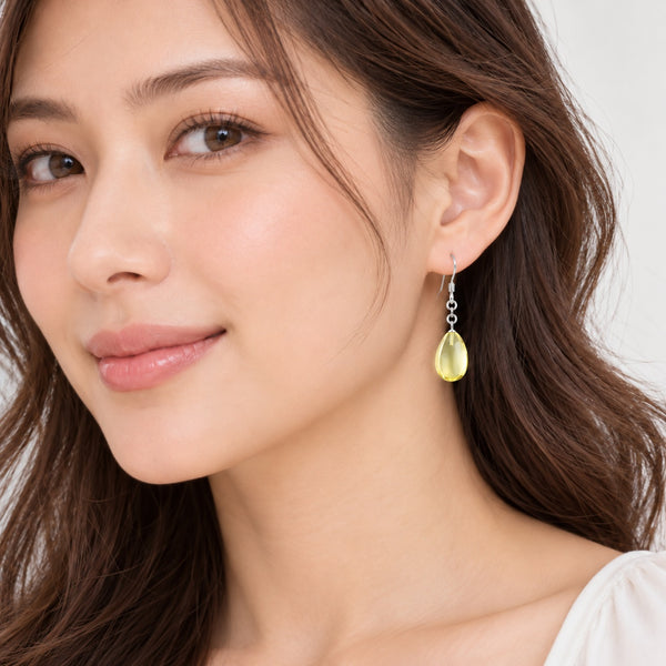 Yellow Citrine Pear Drop Earrings in 925 Sterling Silver