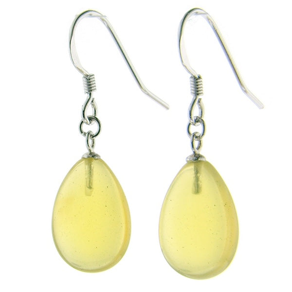 Sterling Silver Pear Drop AA Quality Natural Yellow Opal Gemstone Earrings Length: 3cm