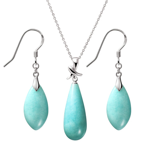 Amazonite Gemstone & Sterling Silver Pendant and Earrings Jewellery Set.