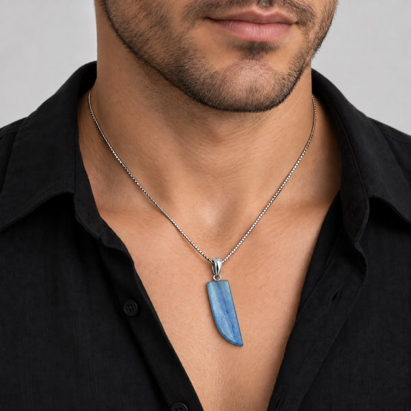 Blue Kyanite Shark's Tooth Pendant Necklace in Sterling Silver