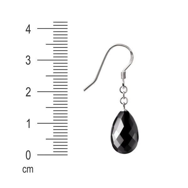 Elegant Pear Drop Black Agate and Sterling Silver Earrings