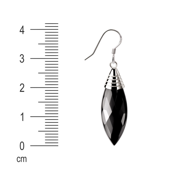 Elegant Marquise Shaped Black Agate and Sterling Silver Earrings