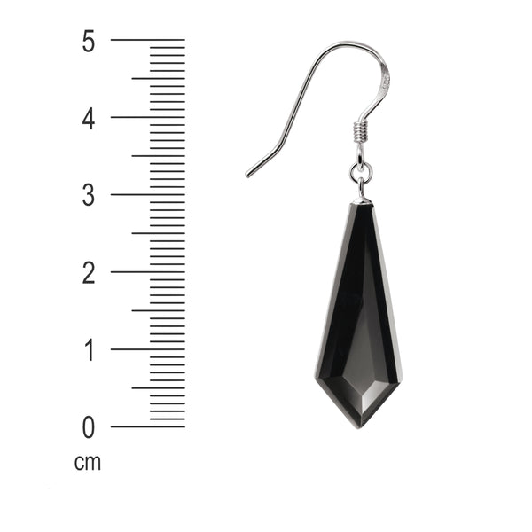 Long Arrow Shaped Black Agate Art Deco Style & Sterling Silver Earrings