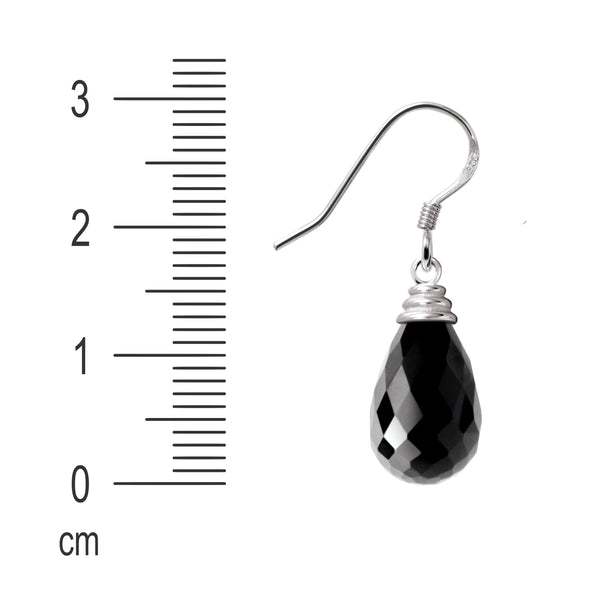 Elegant Tear Drop Black Agate and Sterling Silver Earrings