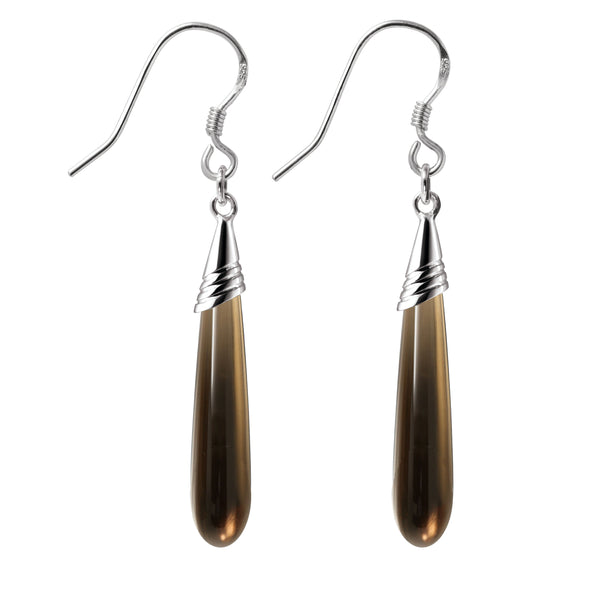Long Elegant Brown Smoky Quartz Earrings on Sterling Silver