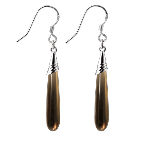 Long Elegant Brown Smoky Quartz Earrings on Sterling Silver