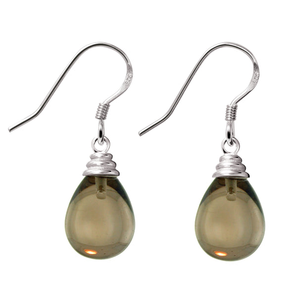 Elegant Brown Smoky Quartz and Silver Tear Drop Earrings