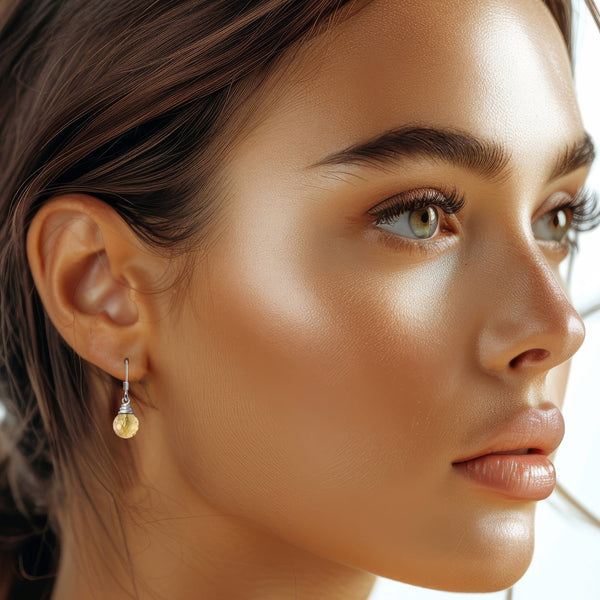 Dainty Elegant Yellow Facetted Citrine and Sterling Silver Earrings