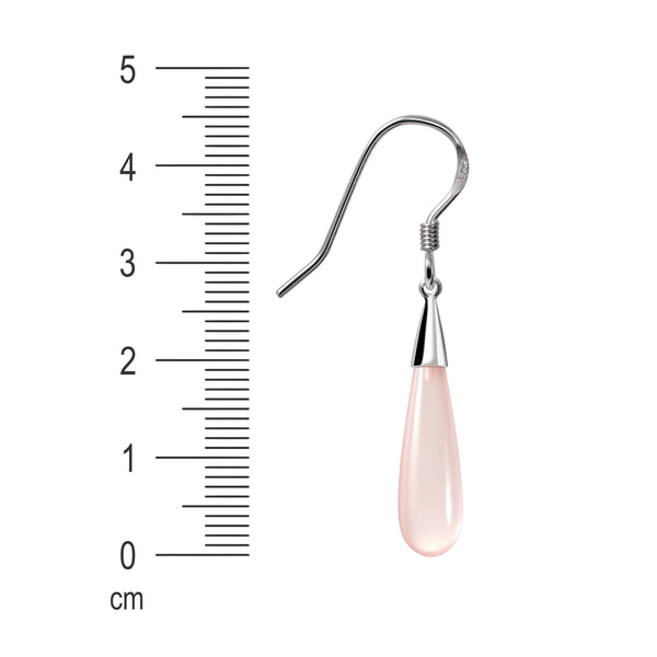 Long Classy Pear Shaped Pink Rose Quartz and Silver Earrings