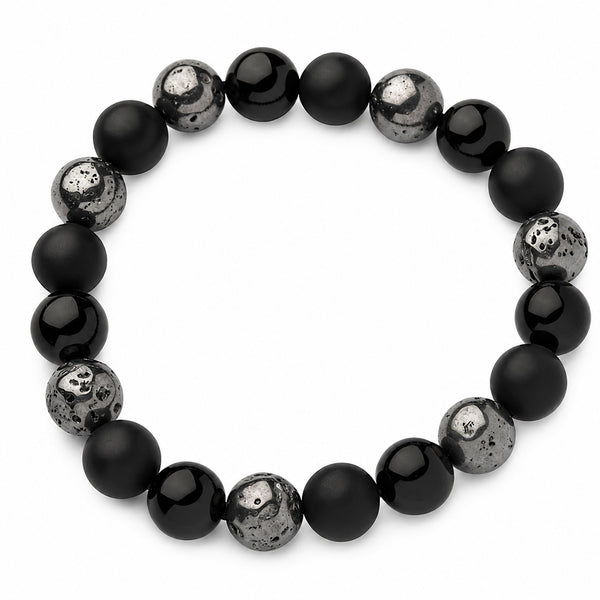 Black & Grey Agate and Hematite Stretch Bracelet