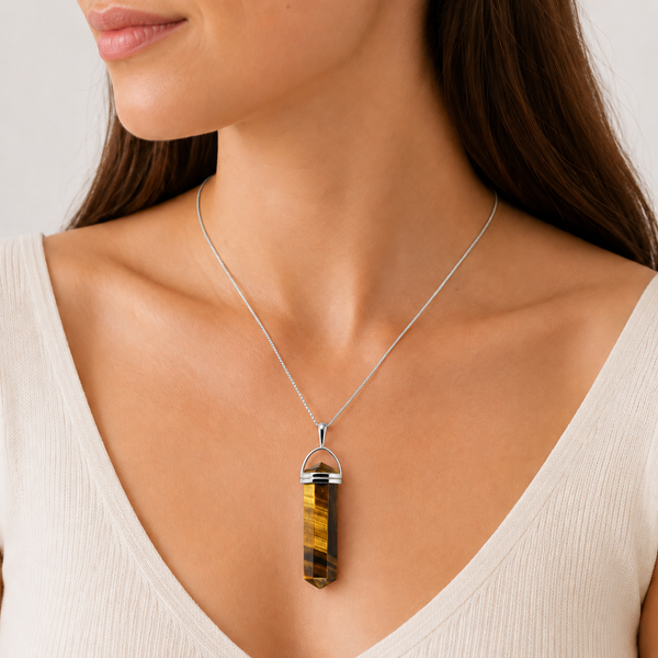 Tiger's Eye and Silver Pendant on Sterling Silver Chain