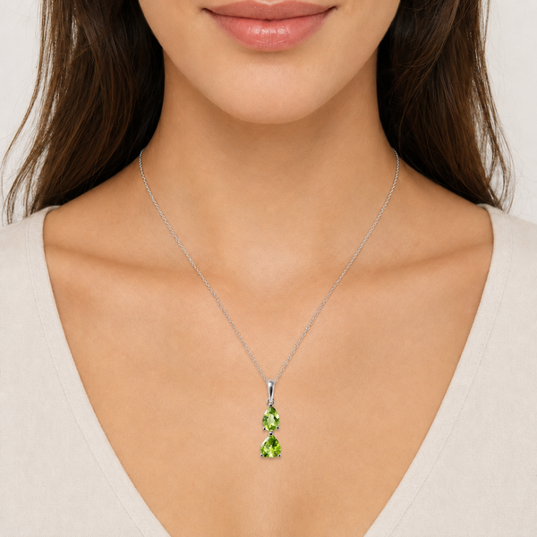 Double Peridot Pendant Necklace in Sterling Silver