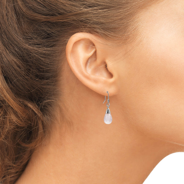 Pink Faceted Rose Quartz and Sterling Silver Earrings