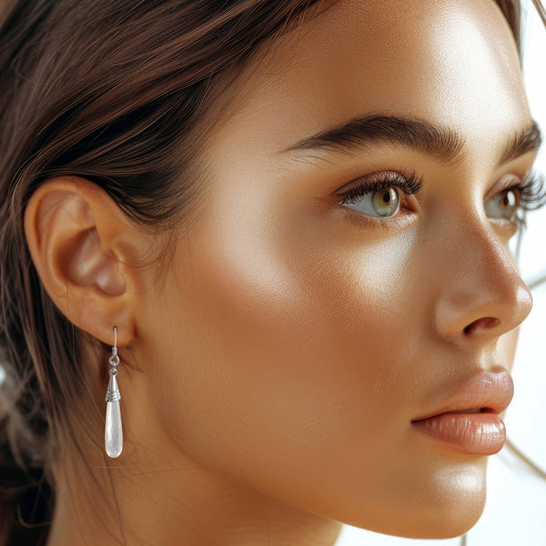 Long Faceted Natural Rock Crystal and Sterling Silver Earrings