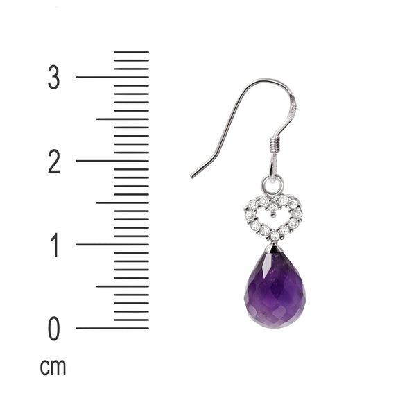 Dainty Amethyst and Silver Earrings with CZ Heart Detail