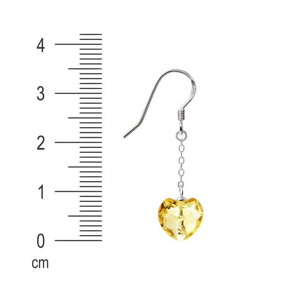 Dainty Yellow Faceted Citrine Heart Earrings on Silver Chain